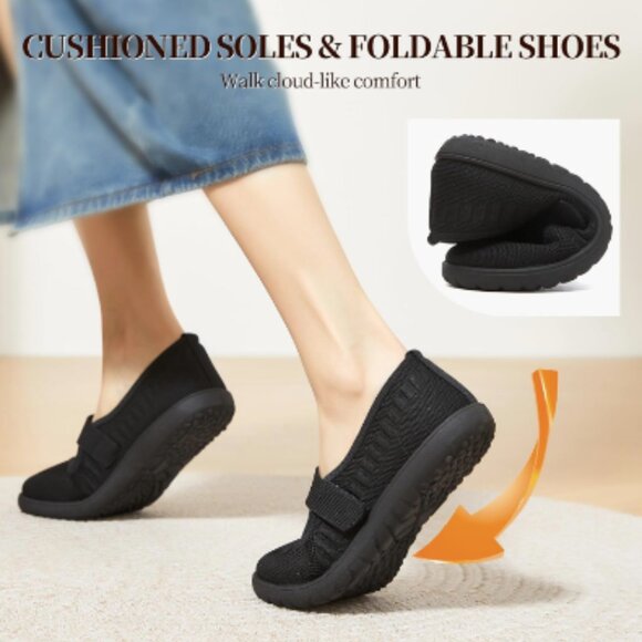 Womens Size 9 Wide Toe Box Knit Ballet Flats Mary Jane Walking Shoes Black - Picture 7 of 13